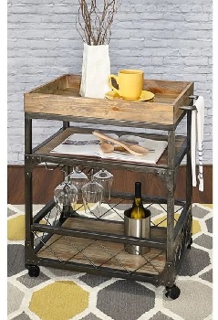 The Powell Home Fashions Driftwood collection bar cart with décor 