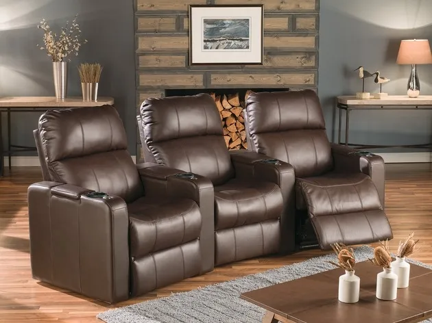 The Palliser Furniture Elite collection home theater seating with décor 