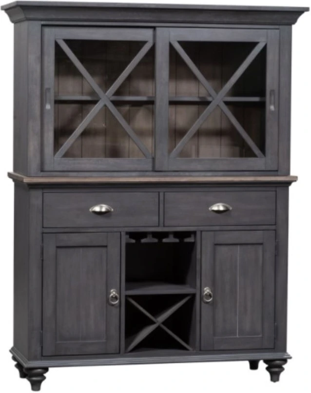 Front view of the Liberty Furniture Ocean Isle collection black dining room hutch 