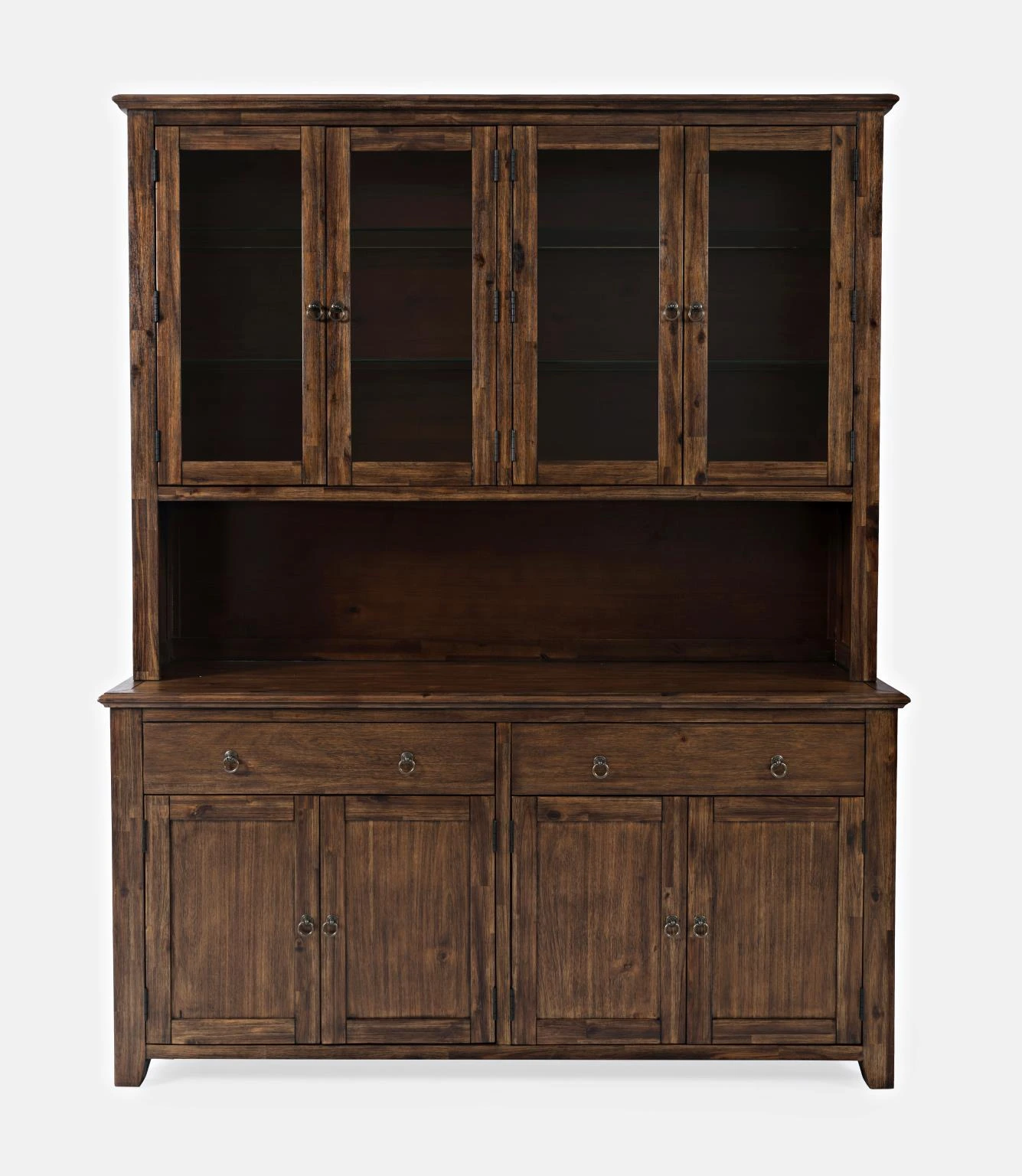 Front view of the Jofran Inc. Bakersfield collection wood dining room hutch 