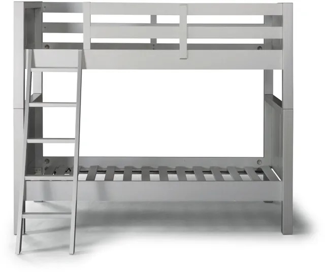 Stock photo of a standard gray bunk bed with ladder. 