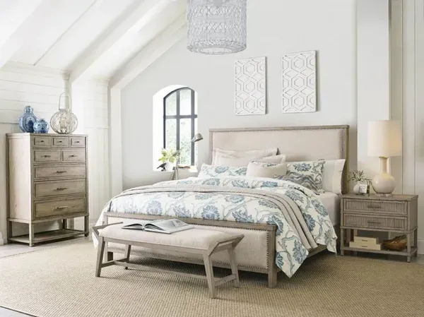 The American Drew West Fork collection king bed frame with bedroom furniture 