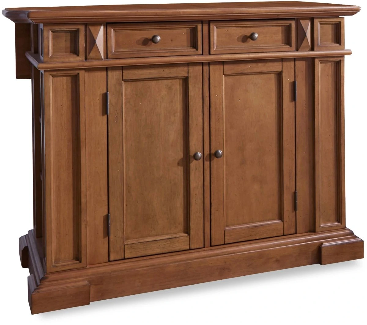 Front view of the homestyles Montauk kitchen island in a brown finish 