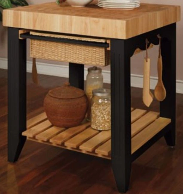 The Powell Home Fashions Color Story collection black and wood kitchen island 