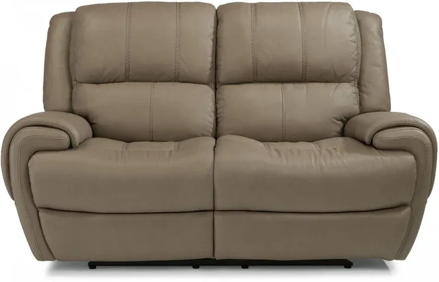 Front view of Flexsteel Nance power reclining leather loveseat 
