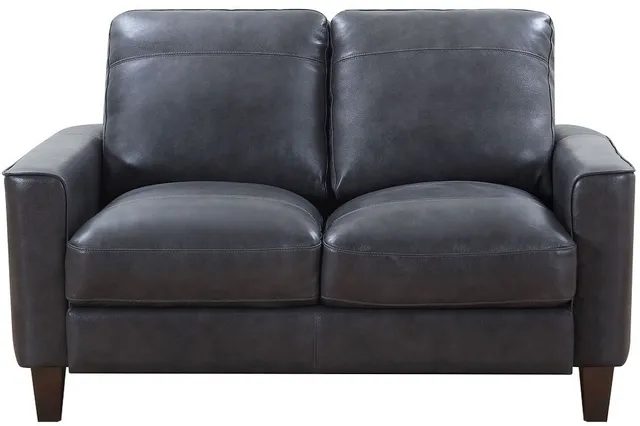 Front view of Leather Italia USA Georgetowne gray leather loveseat 