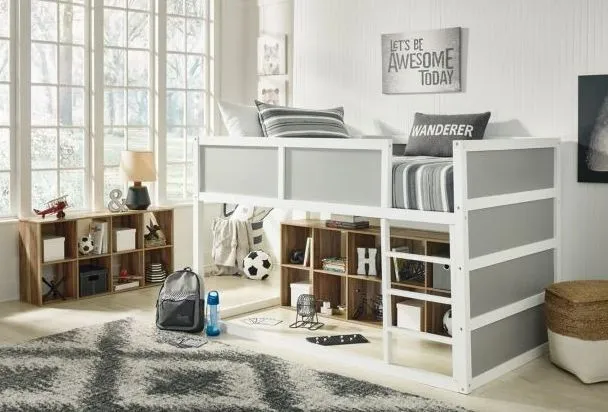 The Ashley Romanton collection twin loft bed with children décor 