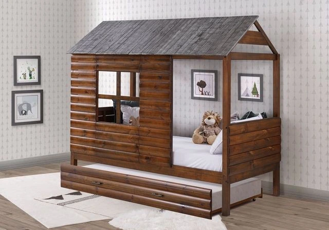 The Donco Kids Rustic twin cabin loft bed 