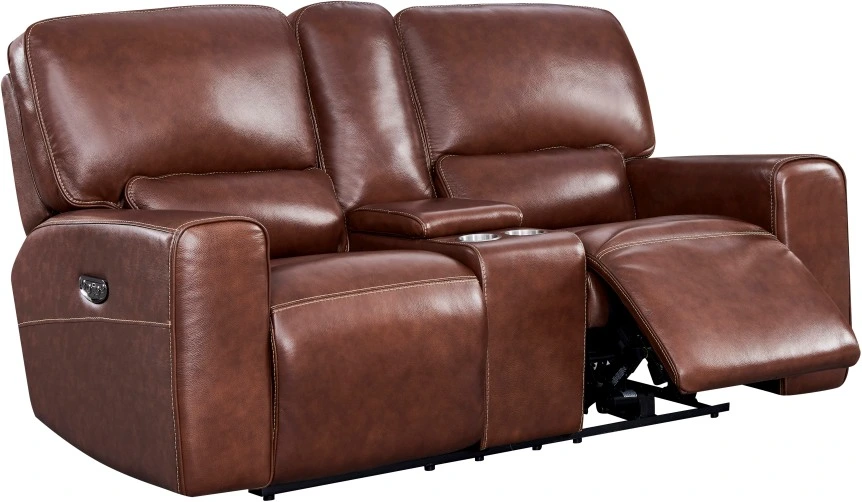 Side view of the Leather Italia Georgetowne Broadway collection power console recliner loveseat 
