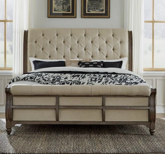 Front view of the Liberty Americana Farmhouse collection upholstered sleigh bed 