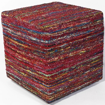 Front view of the KAS Rugs multicolor square pouf 