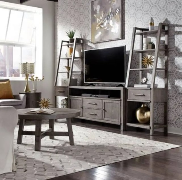 Liberty Modern Farmhouse Dusty Charcoal Entertainment Center with Piers