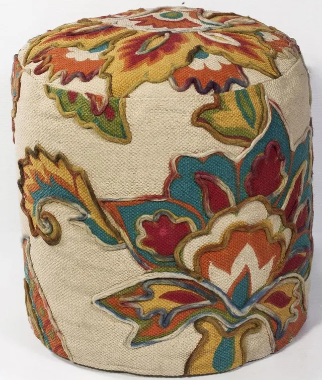 KAS Ivory pouf with multi-colored patter 