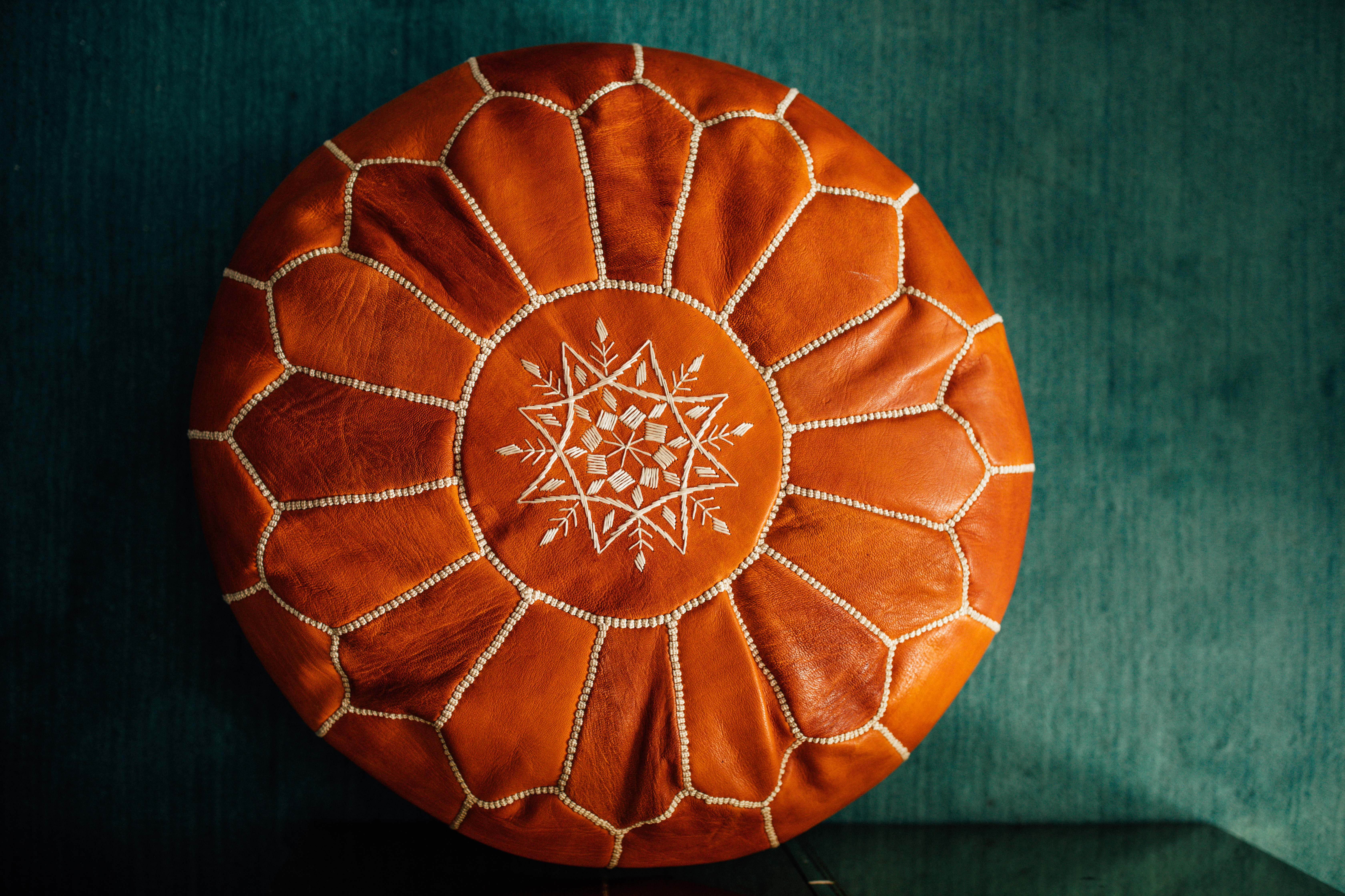 Overhead image of a colorful pouf