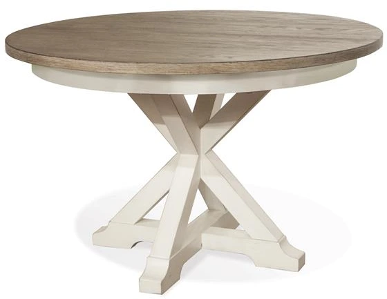 The Riverside Furniture Myra collection round two-tone dining room table 