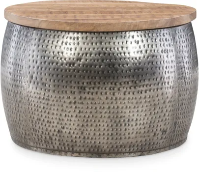 Front view of the Powell Home Fashions storage drum coffee table 
