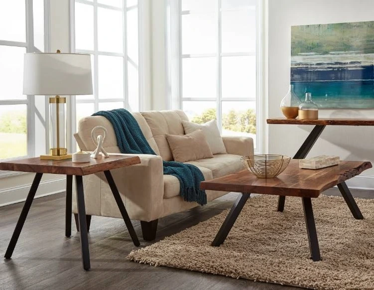 The Modus Furniture Reese collection living room table featured in a living room 