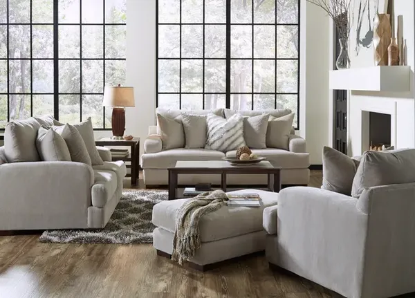 A living room featuring Gabrielle collection seating and décor 