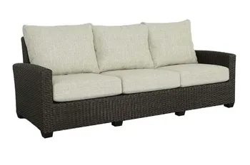 Front view of the Progressive Furniture Mahogany collection outdoor wicker sofa 