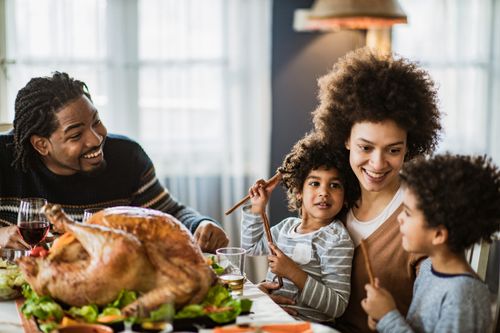 Family Enjoying a Thanksgiving Turkey