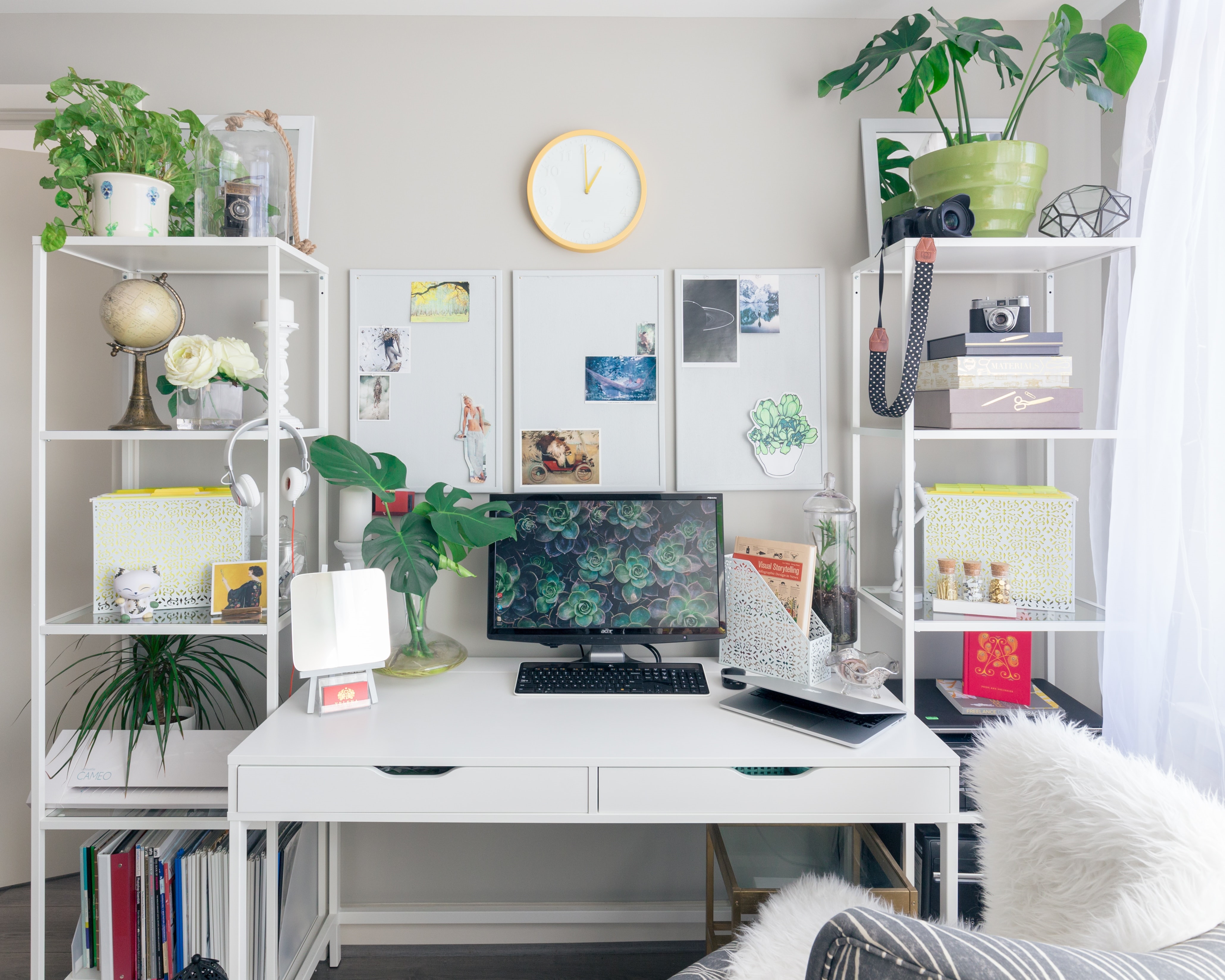 white metal desk with ergonomic desk chair