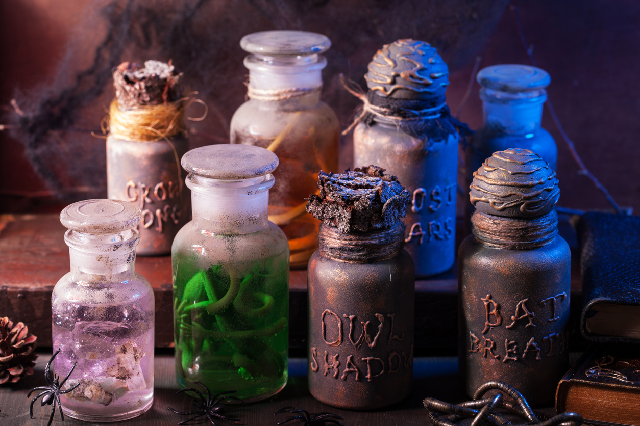 handmade apothecary jars with magic potions
