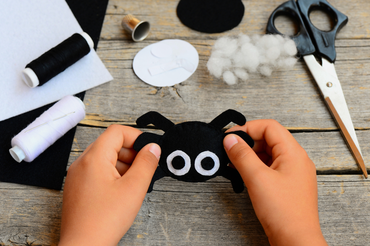 handmade felt spider sewn together