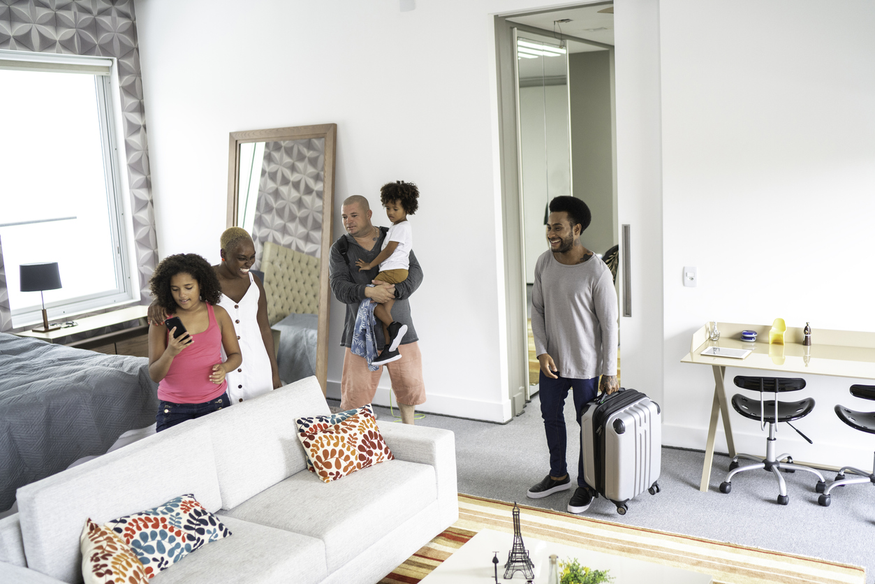 happy visiting family is shown guest bedroom