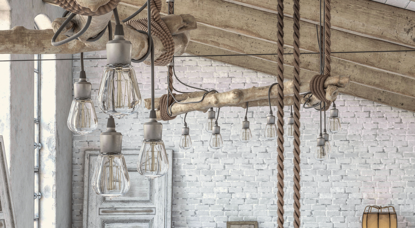 old fashioned edison bulbs arranged in industrial design setup 