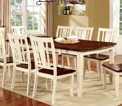 The Furniture of America Dover collection extendable dining table with seating and décor 