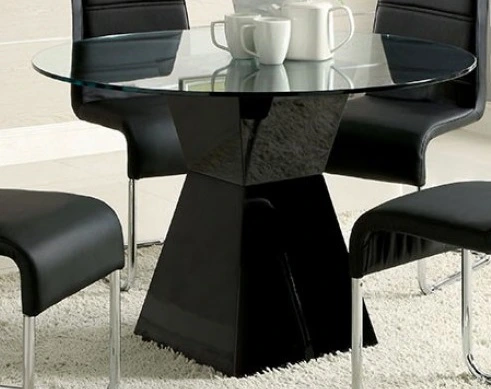 The Furniture of American Mauna collection black glass round table with matching chairs 