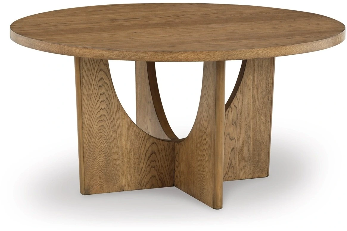 Front view of the Signature Design by Ashley Dakmore collection round dining table 