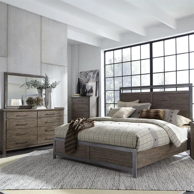 Liberty Furniture Sonoma Road Weather Beaten Bark Wood 5 Piece Queen Bed Set-473-BR-QPBDMCN