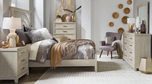 Liberty Furniture Belmar Silver Champagnewashed Taupe Queen Bedroom Set