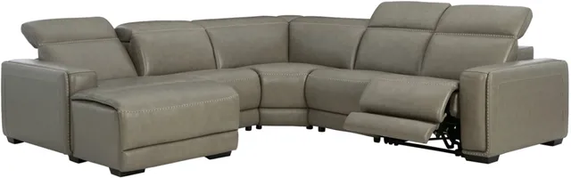 Front view of the Signature Design by Ashley Correze collection 5-piece leather sectional