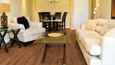 The COREtec Classics Carolina vinyl flooring in a living room 