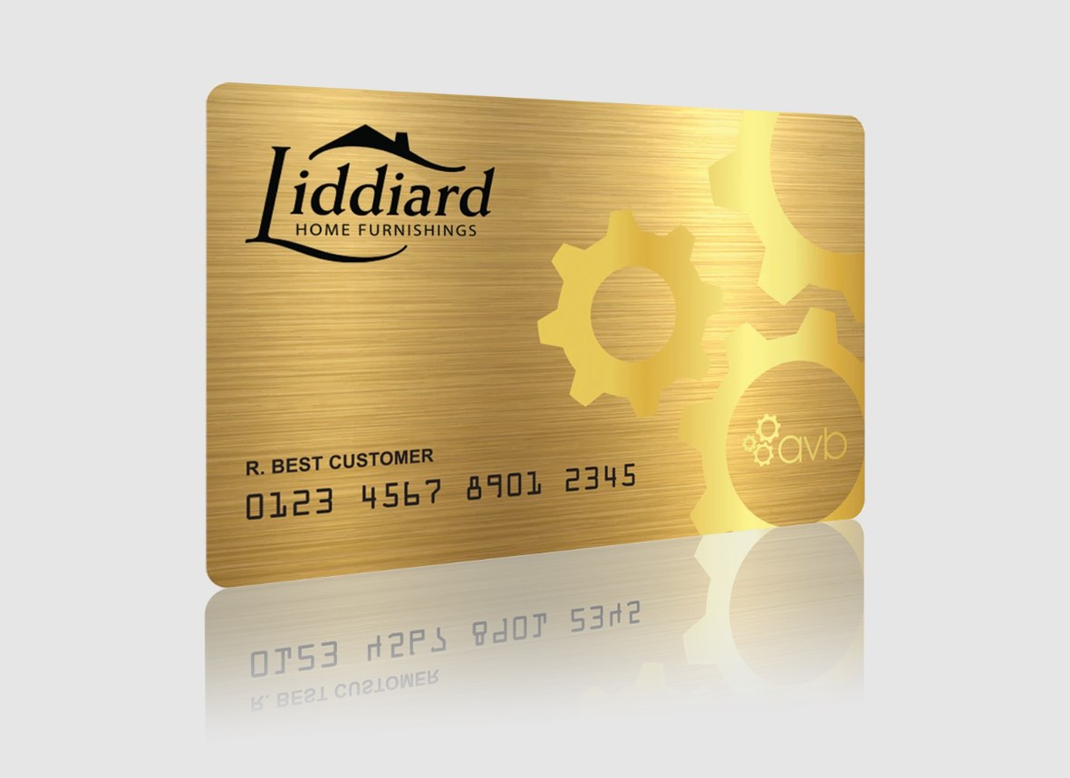 A graphic of a gold Liddiard credit card 
