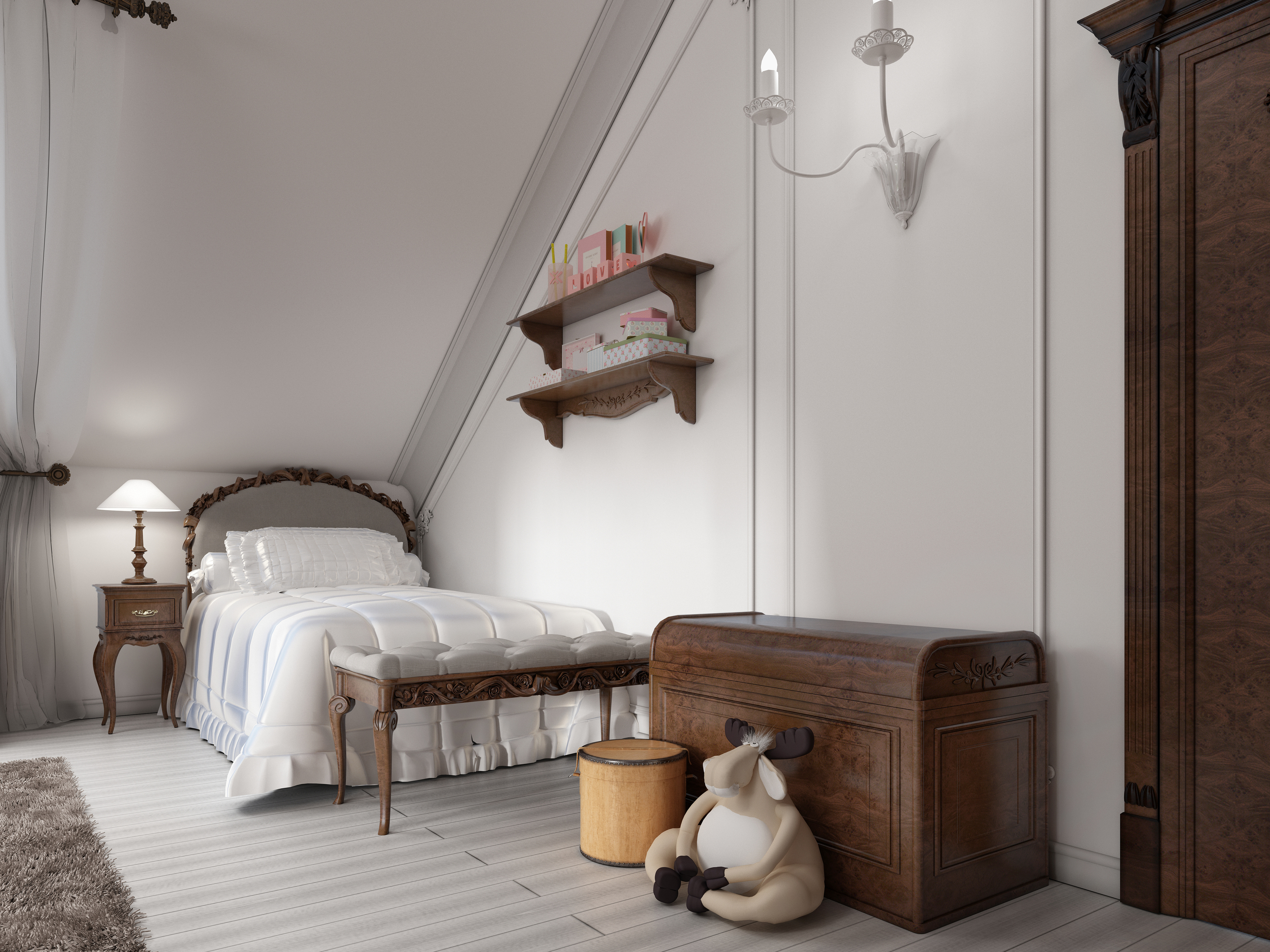 A traditional-style kids’ bedroom 