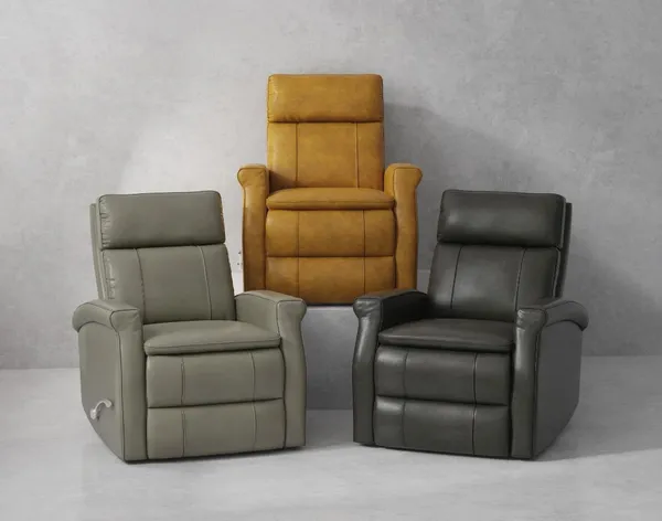 The Parker House glider reclining chair shown in three color options