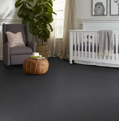 The Shaw Floors Anso collection carpeting in a nursery 