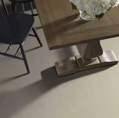 The Shaw Floors Awaken collection carpeting ins a dining room 