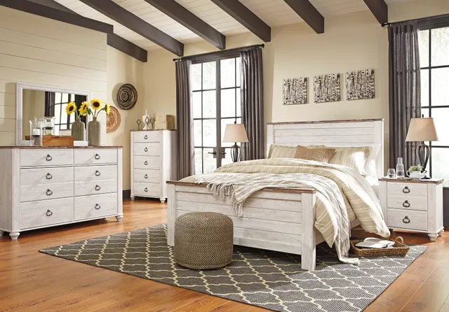 The Signature Design by Ashley Willowton collection panel bed with farmhouse décor 
