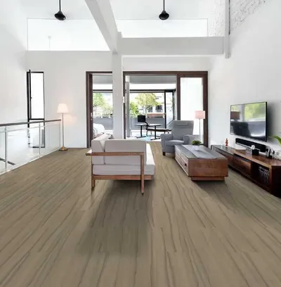 The Shaw Floors Resilient Residential vinyl flooring in a loft living room 
