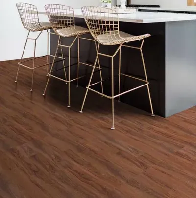 The Shaw Floors 5th and Main Metropolis collection vinyl flooring in a kitchen 