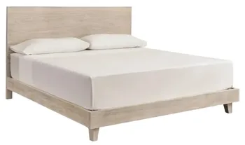 Front view of the aspenhome Modern Loft collection bookcase platform bed with bedding and décor 