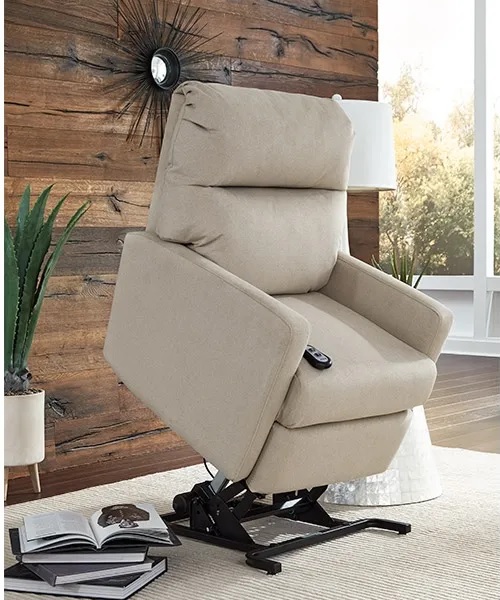 eggshell-colored leather lift chair recliner from Best Home Furnishings