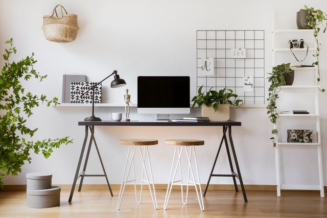 Front view of a modern contemporary desk area
