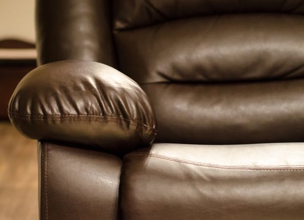 A close-up of a leather recliner