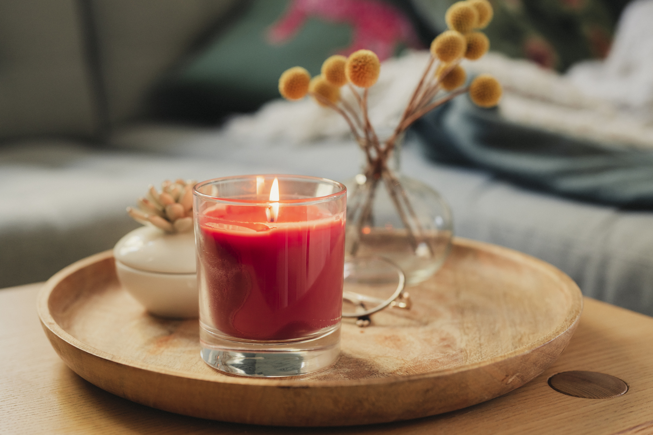 candle burning in the living room