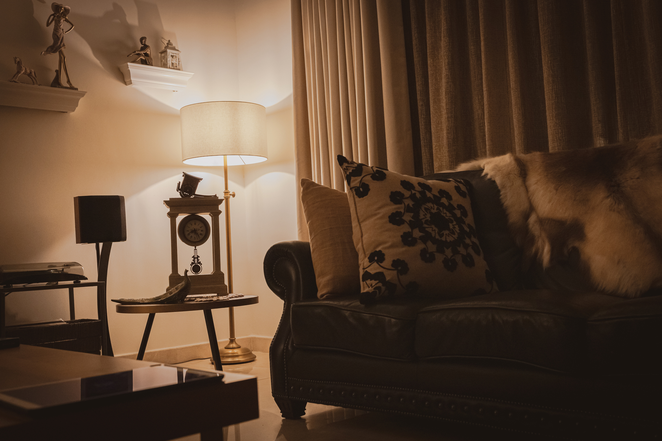 tableside lamp next to the couch 